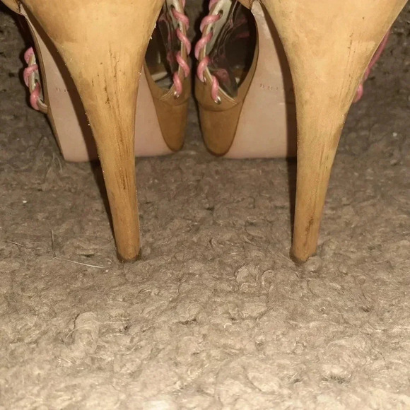 Vintage BRIAN ATWOOD-BITCHIN-Tan Nubuck/Pink Laces-Corset Style-Stilettos-Sz 37 - Picture 6 of 8